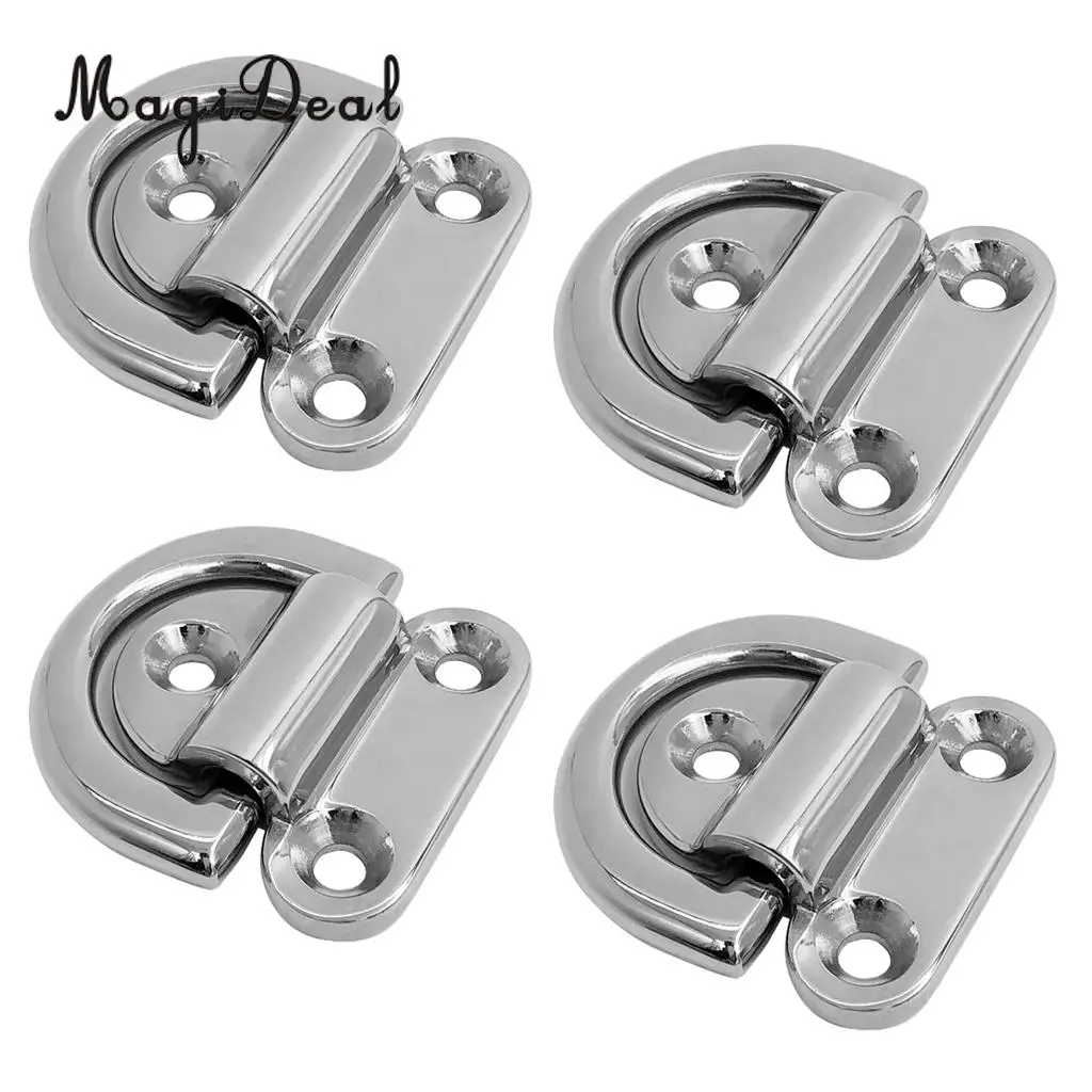 4pcs 316 Stainless Steel Marine Boat Folding Pad Eye for Truck Tie Down Pad Water Sports Rafting Dinghy Yacht Accessories