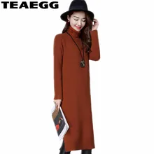 TEAEGG Robe Femme Kaki Robe Femmes Vêtements Automne Hiver Chandail Élasticité À Manches Longues Tricoté Robe Robes MujerAL475
