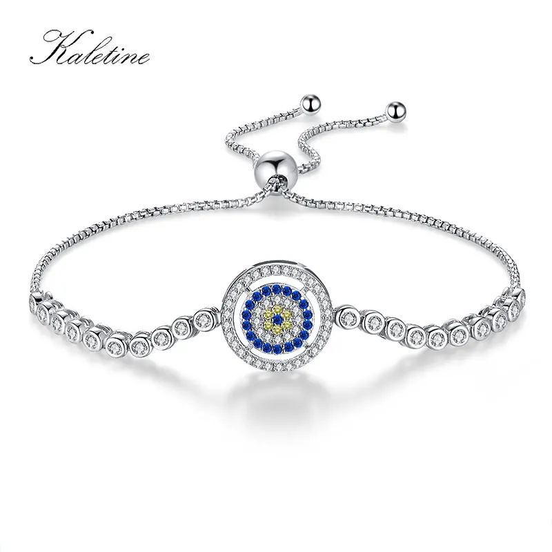 Evil Eye Blue Gem Woman Jewelry Silver 925 Bracelet Lucky Cubic Zircon Crystal Tennis