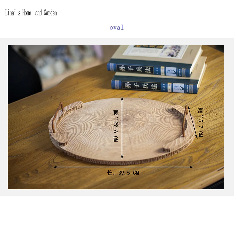 simple design semi-handmade nature finish wood tray with metal handle (5)