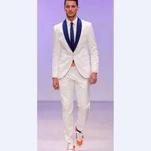 Белый шаль воротник мужские костюмы Custome Homme модные смокинги Новое поступление приталенный костюм Блейзер симпатичный крутой(куртка+ брюки+ галстук