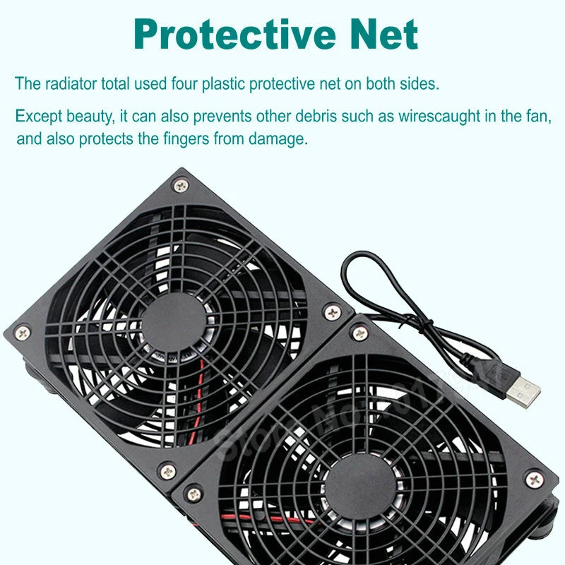 Wireless TV Box Router Cooling Fan Base Speed Controller Silent DC 5V USB 120mm 240mm Dual Cooler 12CM W/Screws Protective Net