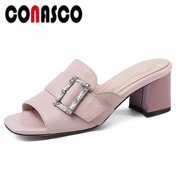 

CONASCO Rome Style Women Comfort High Heeled Summer Sandals Rhinestone Buckles Wedding Party Shoes Woman Peep Toe Pumps
