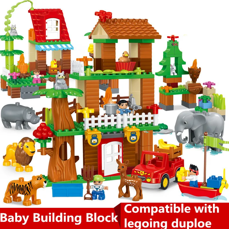 

138pcs Diy Big Size Jungle Adventure Series Sets Building Blocks Bricks Toys For Children Kids Birthday gifts Compatible Duploed