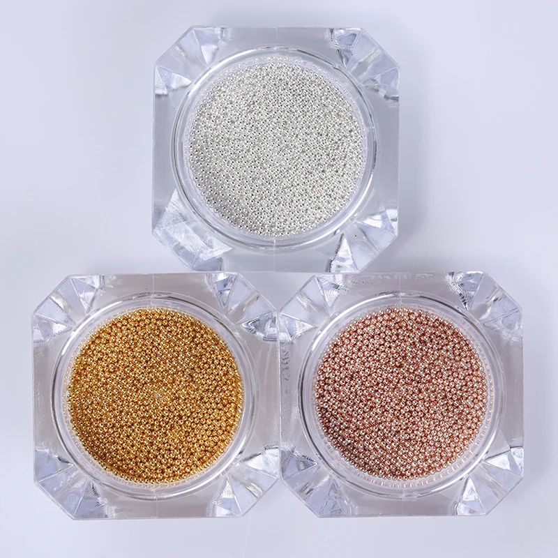 

1 Box 0.8mm Steel Bead 3D Manicure Nail Art Decorations Mini Metal Ball Gold Silver Champagne DIY Glitter Studs Tips