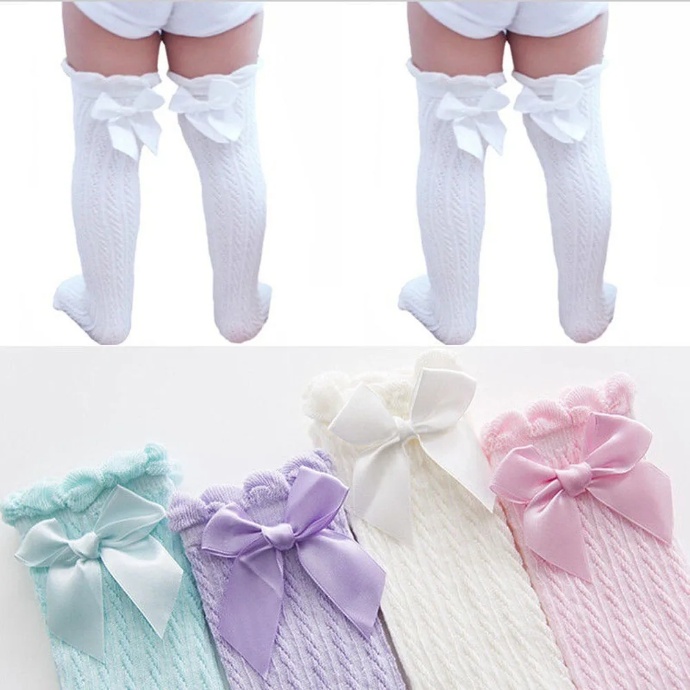 

1 Pair Candy Color Lace Socks Lovely Cotton Socks Bow Soft Warmers Knee High Long Socks For Baby Girl Toddler Princess Sock