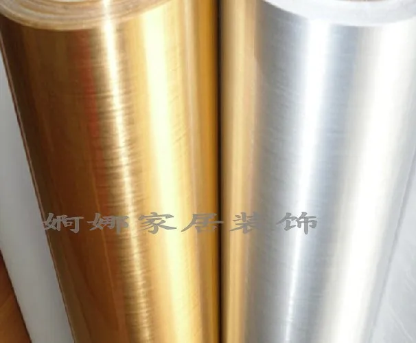 

New Thickening pvc boeing film gold and silver wire drawing wallpaper reflective mirror furniture kitchen cabinet wall stickers