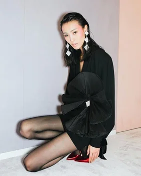 

High Quality Sexy Women V-neck Bow Mini Rayon Elegant Homecoming Evening Party Dress