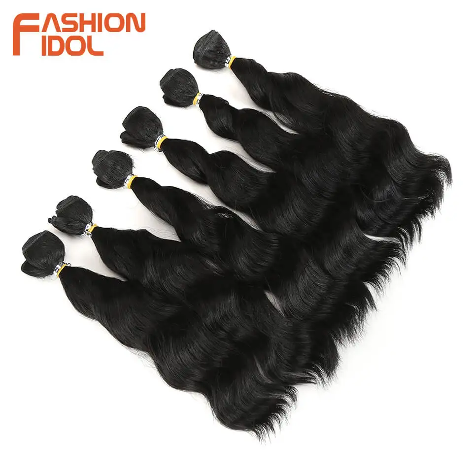  FASHION IDOL Synthetic Hair Loose Wave Bundles Hair Weave Bundles 6 Pieces 12 Inch Natural Color Ha