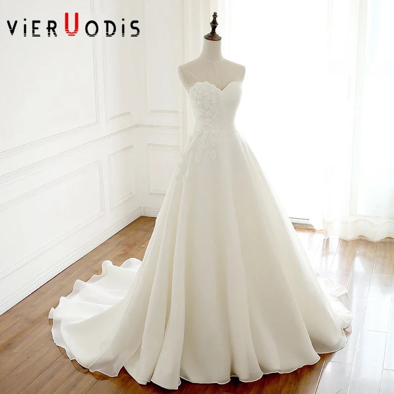 Perfect Strapless Simple Casamento A Line White Ivory Vestido De Noiva 2019 Beach Wedding Dresses Court Train Weeding Dress 5