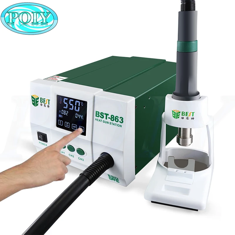 

BST-863 Best Quality High Power 1200W Digital Touch Screen Display Hot Air Heat Gun SMD Rework Desoldering Station