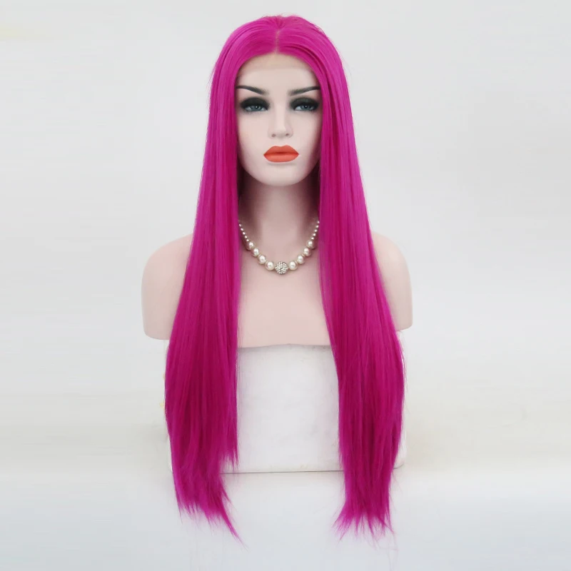 

Charisma 180% Density Silky Straight Hair Synthetic Lace Front Wig Middle Part High Temperature Pink Wigs For White/Black Women