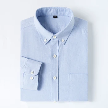 

Men's Standard-fit Oxford Cotton Dress Shirts Single Pocket Solid/Plaid/Striped Button-down Collar Long-sleeve Casual Tops Shirt