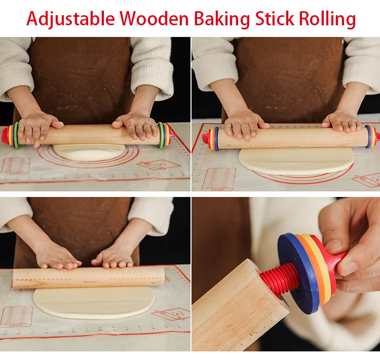 Wooden Baking Stick Rolling Pin Fondant Paste Cake Roller Adjustable