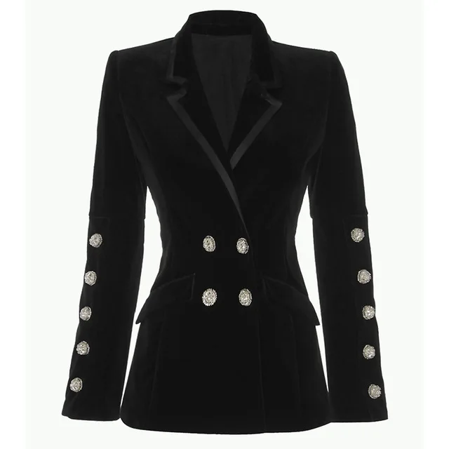 

2019 spring new arrive slim black blazer double breasted velvet women coats OL clothing