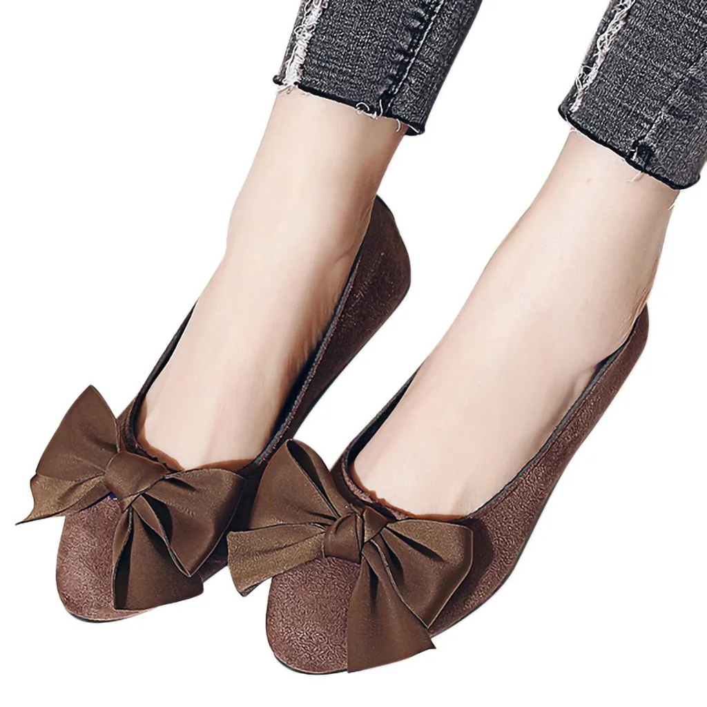 

New Women's Fashion Ladies Simple Flock Shoes ladies Bowknot Shallow Single Flat Pointed Toe Shoes#G4