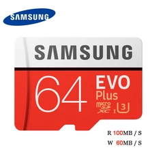 SAMSUNG EVO Plus TF карта microsd 64 Гб 100 МБ/с./с карта памяти 4K UltraHD UHS-I U3 класс 10 SDXC транс флэш для вождения рекордер