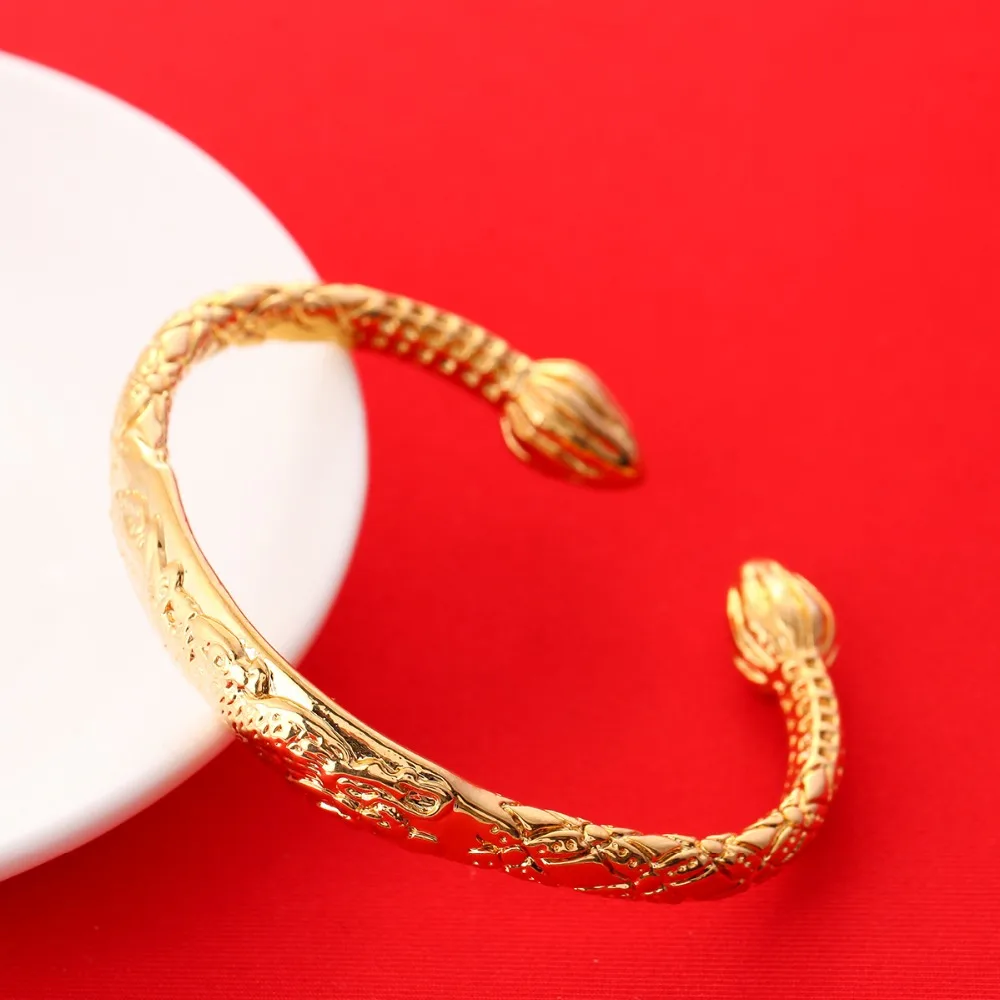 

Dragon Bangle 24K Gold African Real Men Jewelry Accessories Dragon Opening Embossing Bracelets Bangles For Father Men