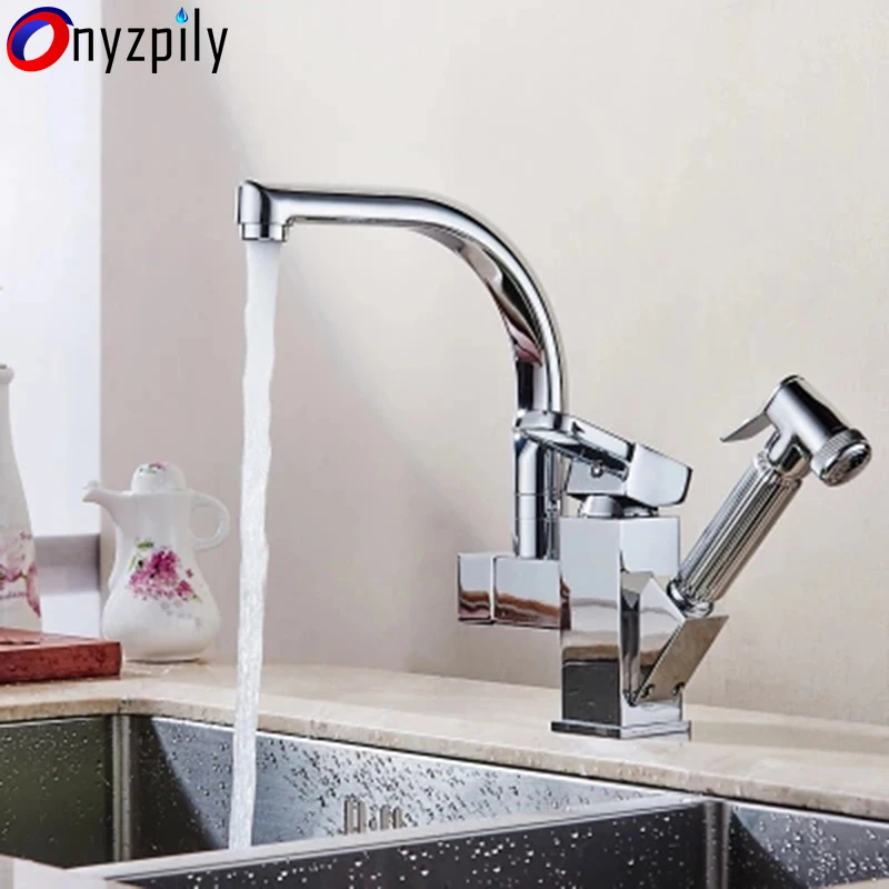 

Led Chrome Kitchen Faucet Hot&Cold Water Mixer Tap 2 Waterway 360 Swivel Pull Out Kitchen Faucet