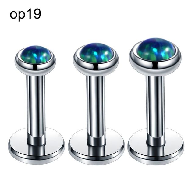Steel Internally Thread Opal Stone Ear Helix Tragus Barbell Piercing Opal Labret Stud Lip Rings Sexy Girls Jewelry 16g