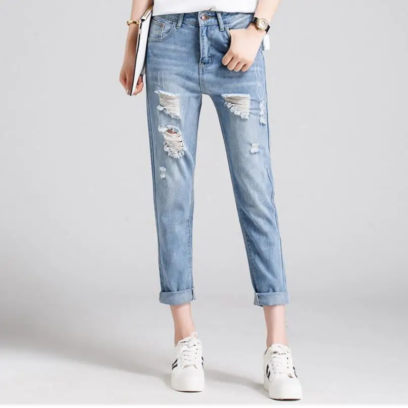 Fashion women Autumn Winter Casual Slim Hole Jean Femme Pant Ripped Jeans For Women Waist Jeans Loose Female Denim Harem Pants Fashion women Autumn Winter Casual Slim Hole Jean Femme Pant Ripped Jeans For Women Waist Jeans Loose Female Denim Harem Pants