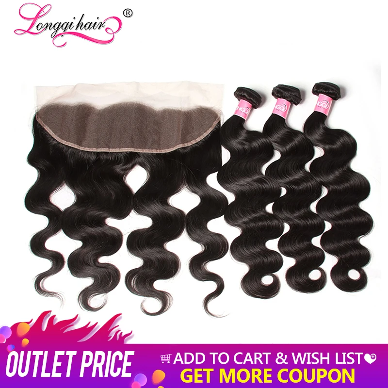 

Longqi Hair 13x4 Malaysian Body Wave Frontal with Bundles Natural Remy Human Hair Pre Plucked Ear to Ear Lace Frontal Closure