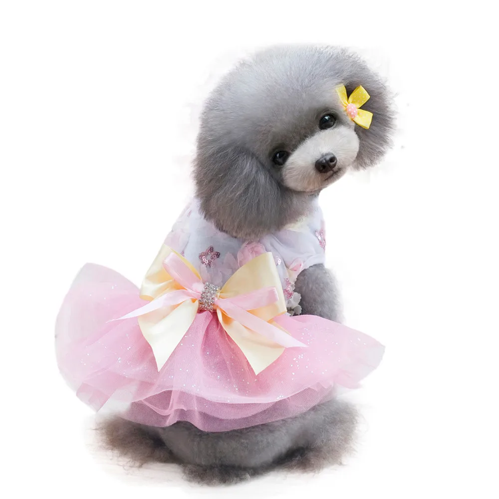 Очаровательное платье для собак Одежда для щенков сетчатая юбка одежда для маленьких средних домашних животных летняя юбка одежда для щенков весенняя одежда для домашних животных - Цвет: Розовый