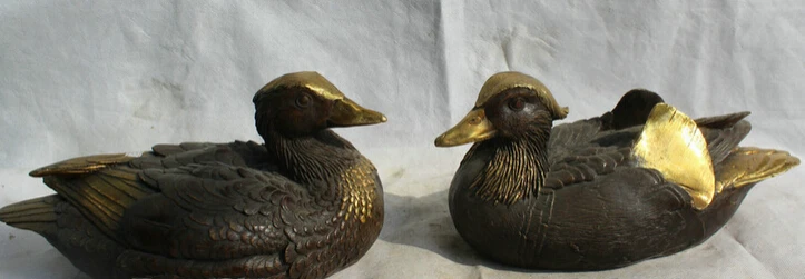 

JP S0524 12" Chinese Bronze Gild Folk Fengshui mandarin duck bird Statue sculpture Pair