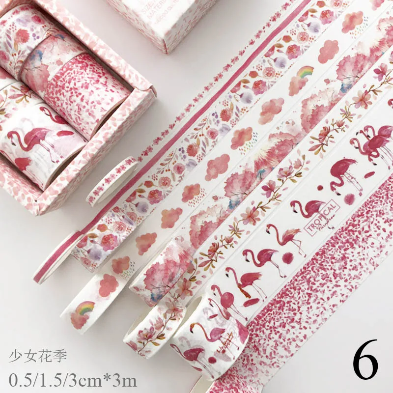 3/8 шт. Kawaii Фламинго лента Washi "Русалка" симпатичная Верхняя одежда Зеленый Маскировка листьев лента декоративная клейкая лента для детей Скрапбукинг дневник канцелярские принадлежности - Color: 6