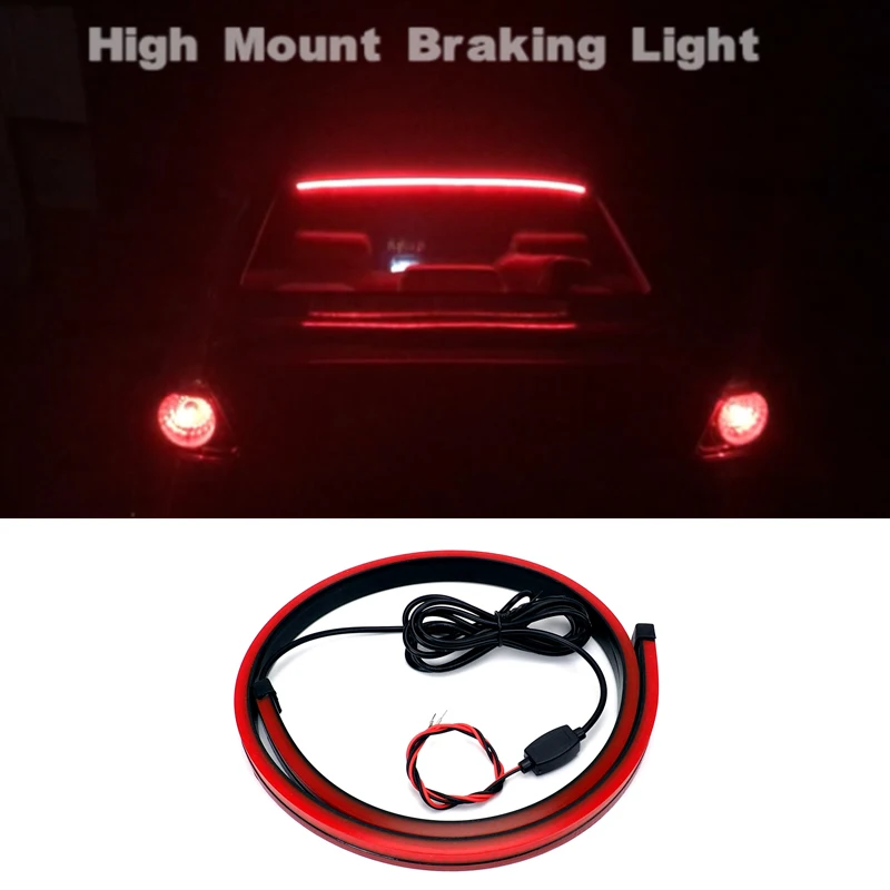 

12V Car Brake Light LED Light Strip Safety Warning Light Stop Signal Lamp Red Flowing Flashing Rear Tail High Mount Stop Lamp