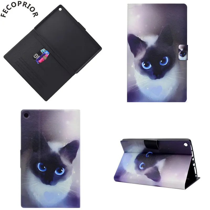 

Fecoprior HD8 For Kindle Fire HD 8 2017 2016 Case Cover Capa Tablet Skin Cat Dog Sleep Wake Up Leather Shell Stand Card Hold