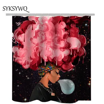 

african american shower curtains waterproof drop shipping Blowing bubble gum afro women bathroom curtain