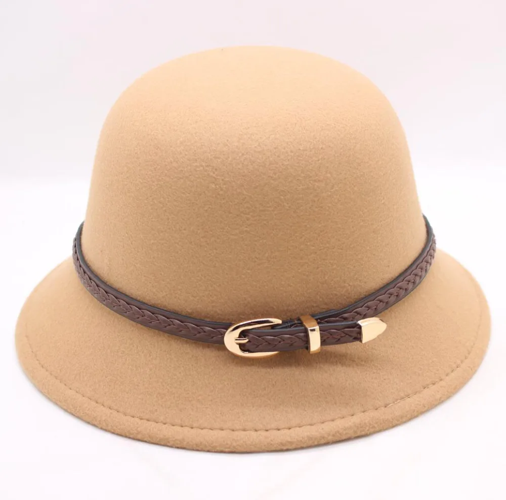 

BING YUAN HAO XUAN Autumn Winter Woolen Felt Hat Female Hats Dome Belt Women Fedora Bowler Hats