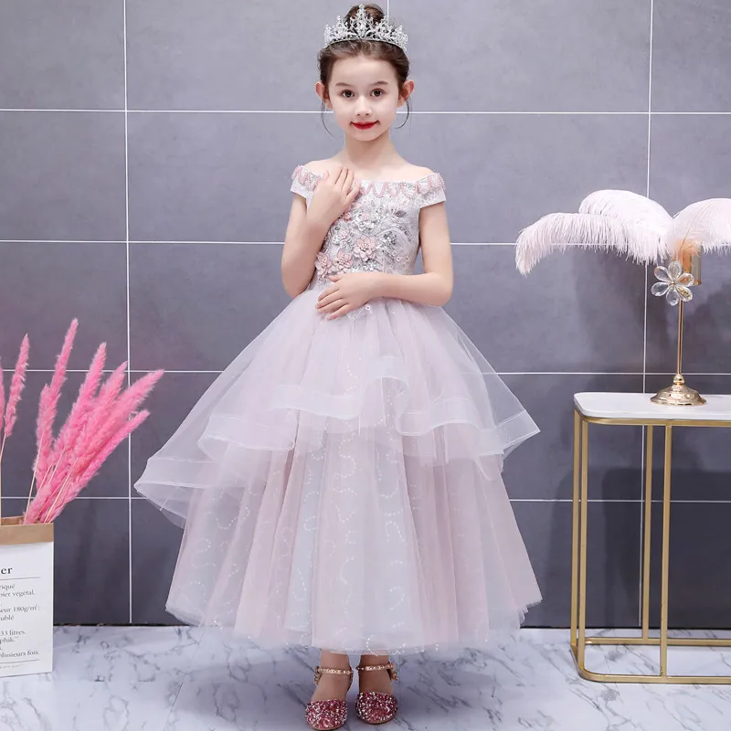 

2019Summer Gorgeous Children Girls Shoulderless Evening Birthday Holiday Party Puffy Prom Froak Dress Kids Host Pageant Dress