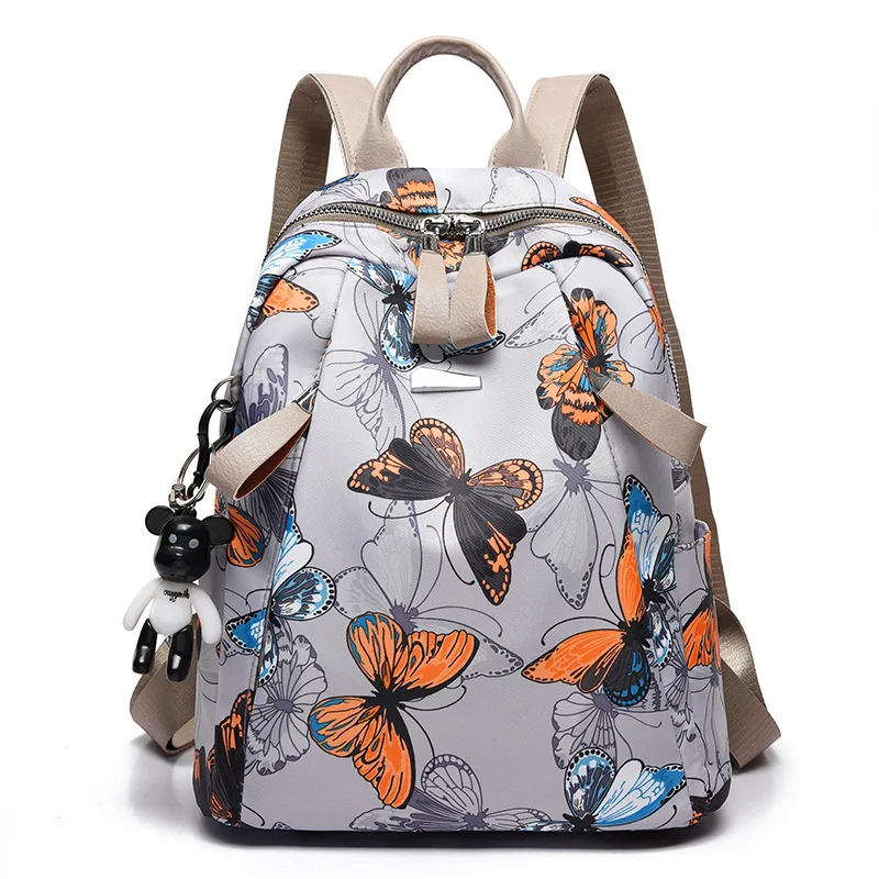 Atinfor Противоугонный водонепроницаемый рюкзак с принтом бабочки для женщин, маленькая школьная сумка для леди, сумка для книг - Цвет: Телесный