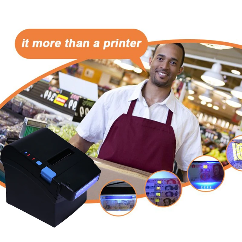 

GZ8003 Pos printer 3 Inch 80mm thermal receipt Small ticket barcode printer Automatic paper cutter function Money Detector