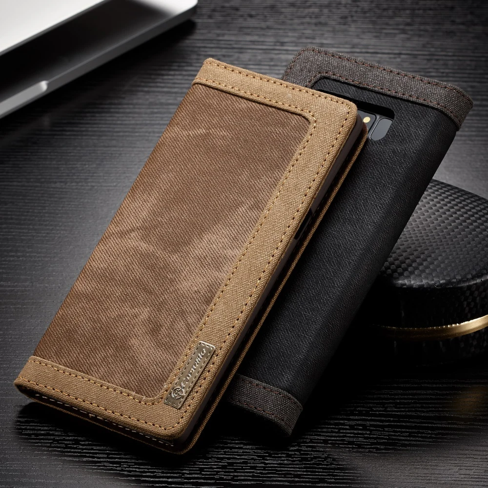 

Luxury Canvas Leather Magnetic Flip Cover Fundas For Samsung Galaxy S10 S9 S8 Plus S10e Note 8 9 Case Coque Holder PC Back Cover