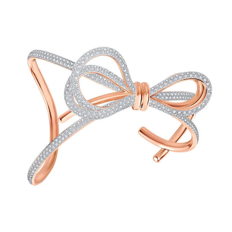 

Original 1:1 Copy Jewelry LIFELONG Bow Two-color Three-dimensional Wide Bracelet Austrian Zircon Densely Embedded Bracelet