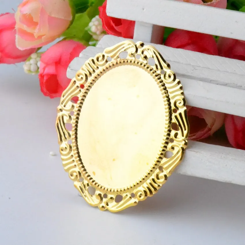 

Free shipping 10Pcs Gold Plated Filigree Cabochon Setting Wraps Connectors Crafts Decoration DIY Embellishments 53x44mm F0841