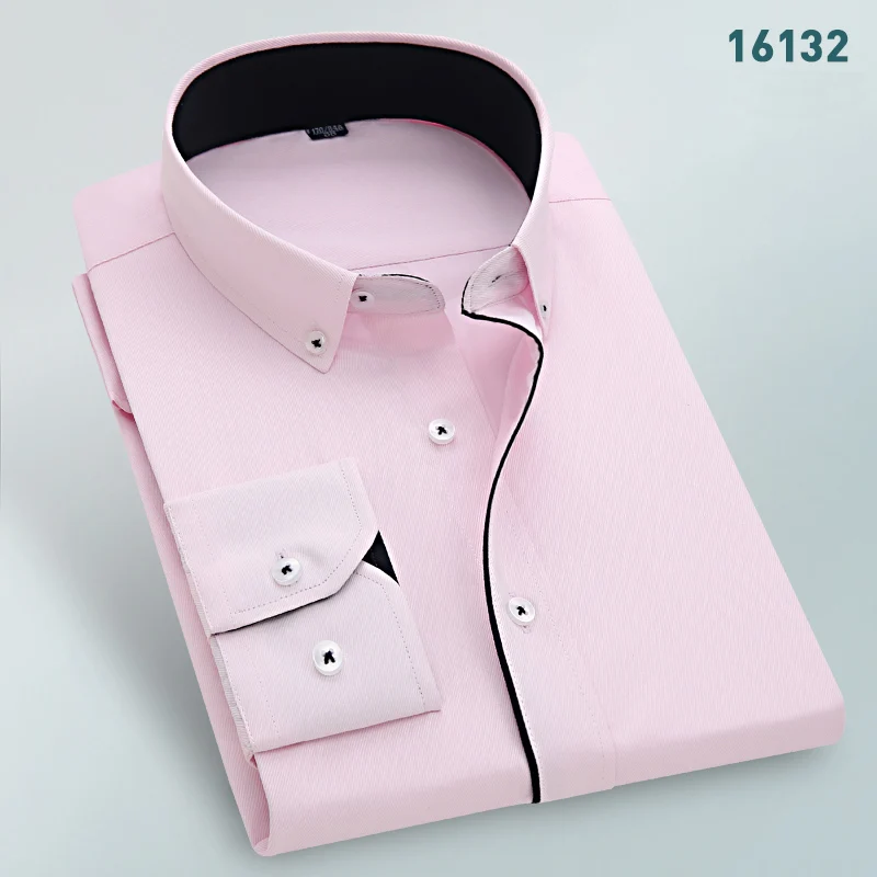 Рубашка с воротником на пуговицах, однотонная белая деловая Мужская рубашка с длинным рукавом, черная линия, формальные мужские рубашки, офисные популярные мужские рабочие рубашки - Цвет: A16132