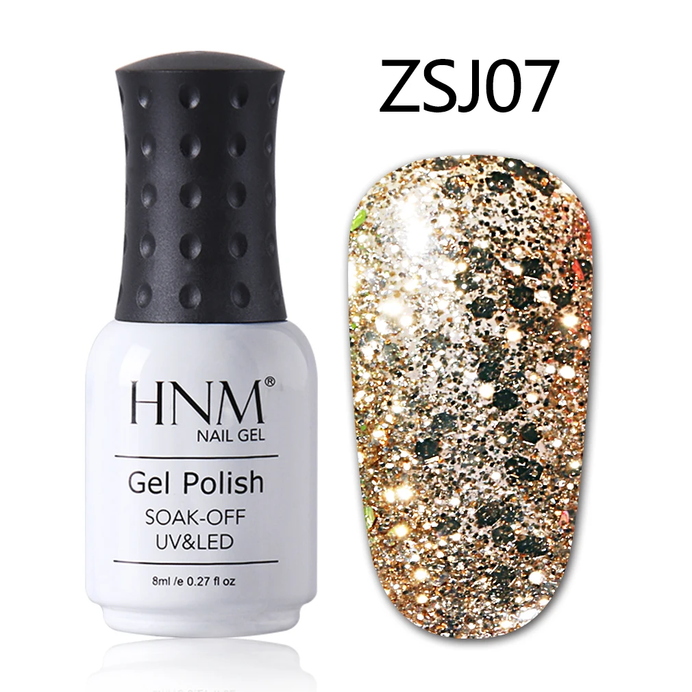 HNM 8 мл Алмазный Блеск Bling УФ-гель для ногтей светодиодный светильник мерцающий розовое золото для ногтей искусство замочить от Vernis Эмаль Гель лак - Цвет: ZSJ07