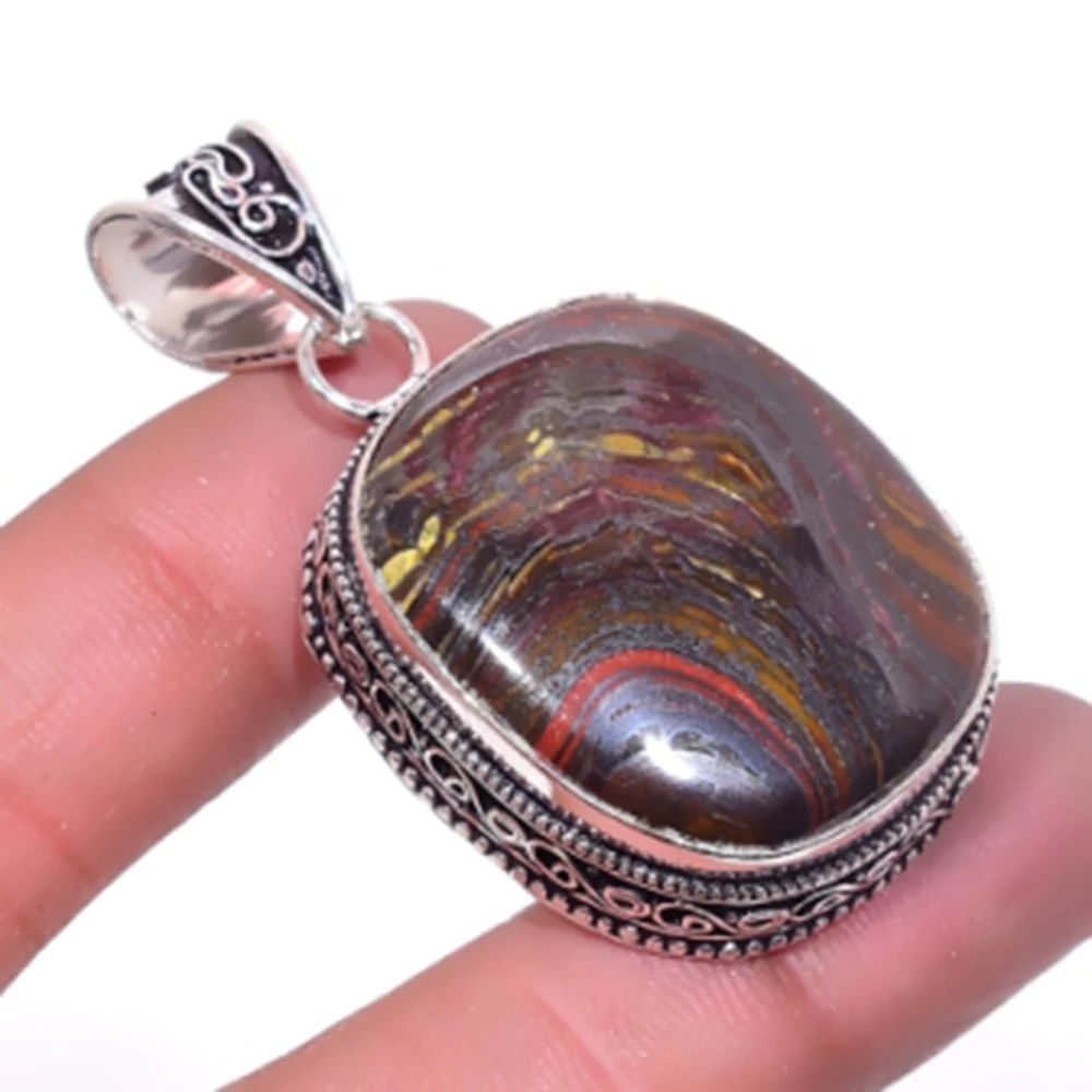 

Iron Tiger Eye Pendant Silver Overlay over Copper, USA Size 50mm , P6446