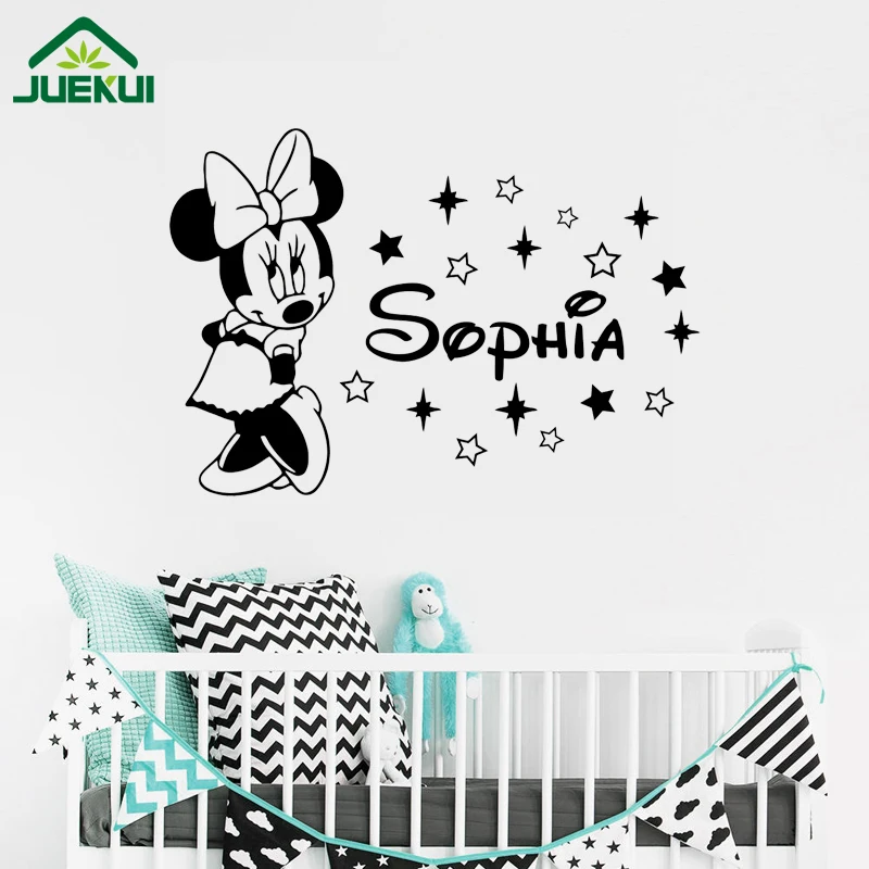 

Minnie Mouse Wall Decal Girl Custom Any Name Cartoon Vinyl Sticker Cute Poster Nursery Baby Kids Room Art Decor Mural J20