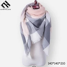 Evrfelan New Winter Scarf Fashion Women Scarf Luxury Plaid Cashmere Scarves Women Triangle Bandage Bufanda Wholesale 140*140*210