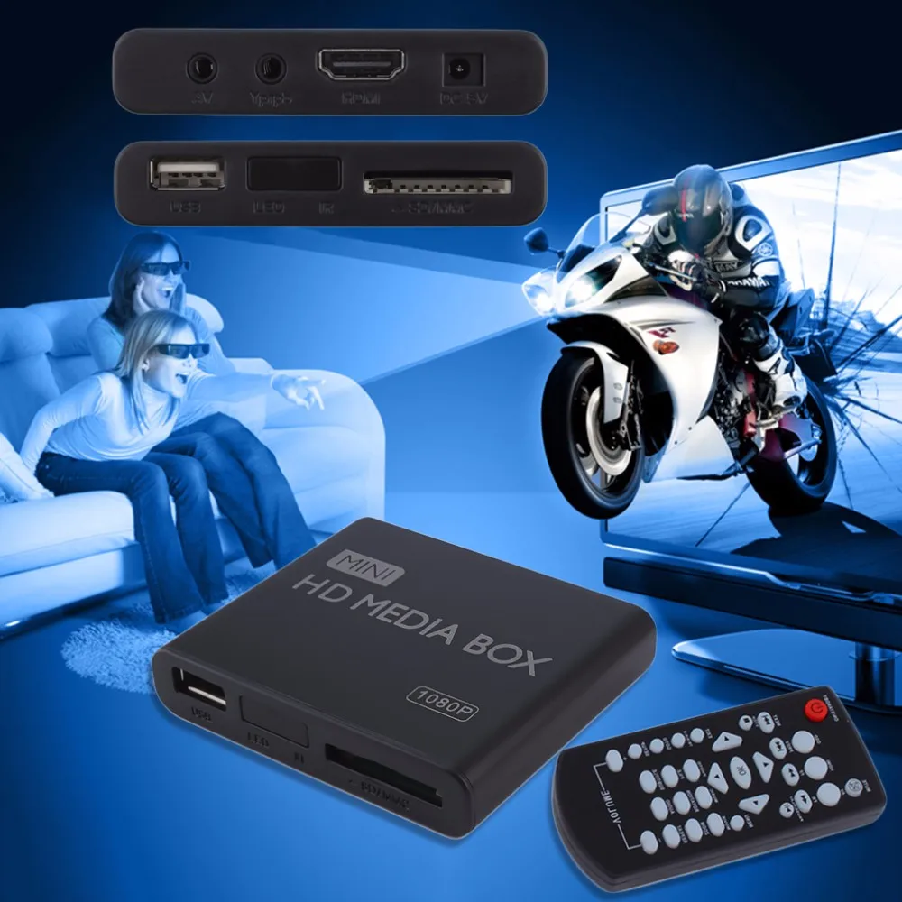 Мини Полный 1080 p HD медиаплеер MPEG MKV/H.264/HDMI AV USB 2,0 + пульт с поддержкой MKV/RM-SD/USB/SDHC/MMC HDD-HDMI ЕС AU
