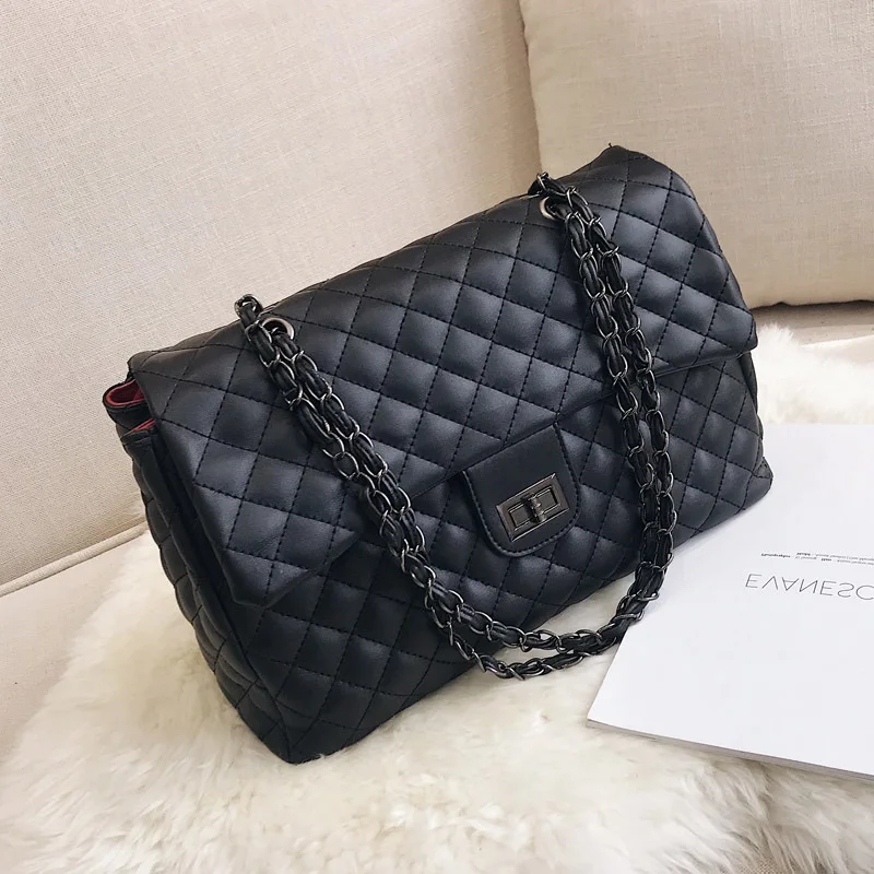 

Caker Brand 2018 Women Large Big Diamond Lattice Handbag Fashion Diamond Lattice PU Leather Handbags