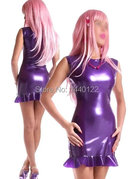 

Sexy Slim Latex Dress Club Wear Vestidos Purple Rubber Bodycon Dresses Plus Size Hot Sale Customize Service