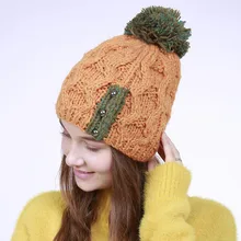 Осенне-зимняя обувь ручной три небольших серебряные кнопки с шерстяными помпонами женская вязаная шапка из шерсти теплый женский шляпа шапочки