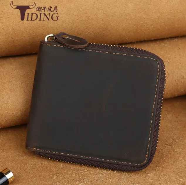 Genuine Leather Wallet Coin Purses for Men 201 Zipper Small Wallet Men Real Cowhide Leather Men