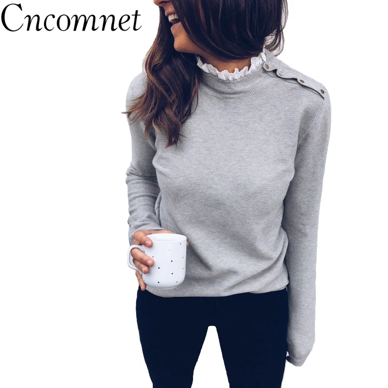 Women Knitted Sweater Turtle Neck Casual Long Sleeve Pullovers Loose Sweaters 2018 Autumn Winter Gray White Tops Streetwear